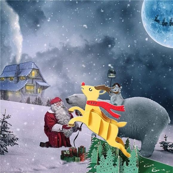 10 Pack 3D Christmas Cards Handmade Holiday Greeting Cards 3D Design Deer Cards - Picture 4 of 5